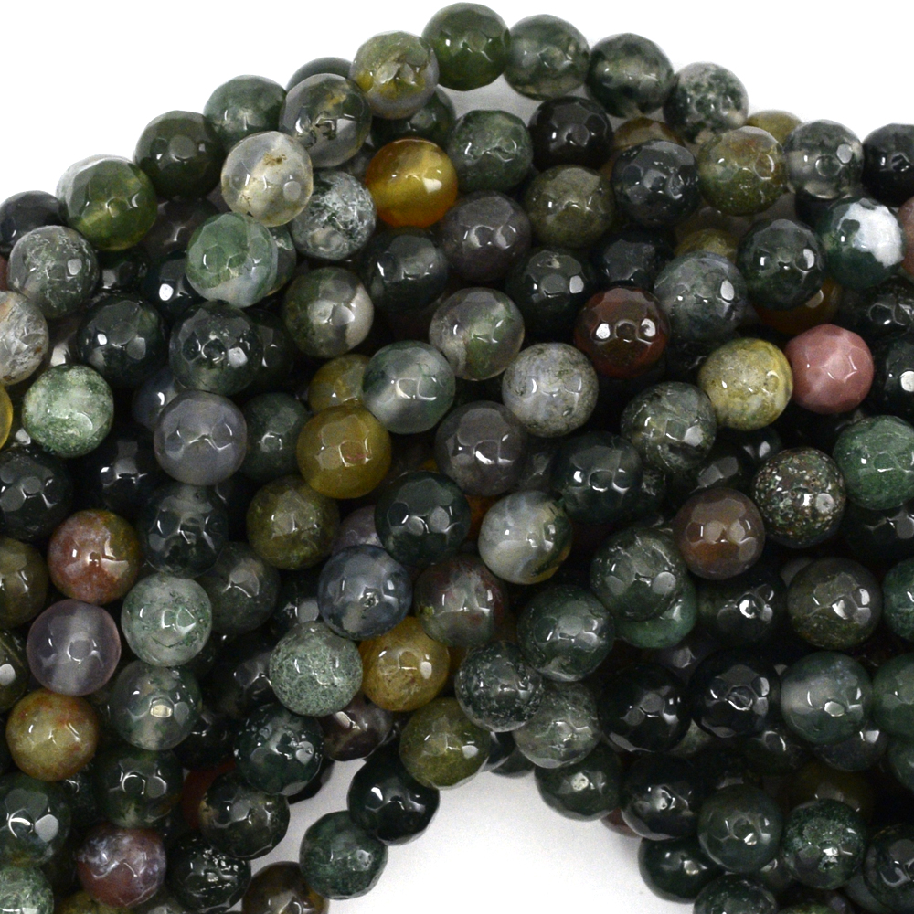 Faceted Indian Agate Round Beads Gemstone 15" Strand 4mm 6mm 8mm 10mm