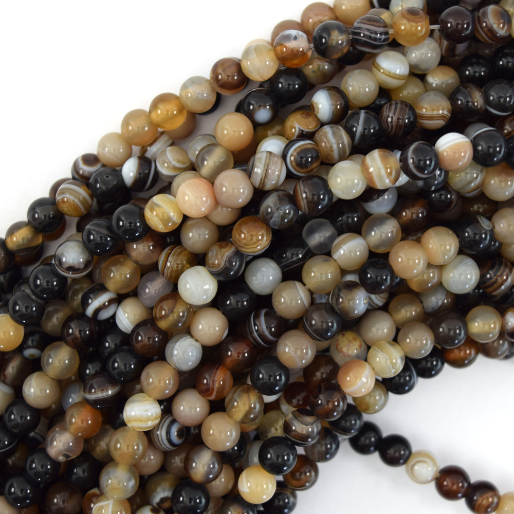 Natural 10mm 15 inch Brown striped agate plain round beads Genuine Gemstone