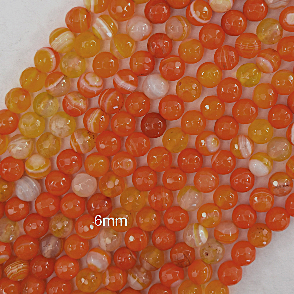 Cuentas redondas facetadas de cornalina a rayas rojas naranja 14,5" hilo 6 mm 8 mm 10 mm - Imagen 3 de 4