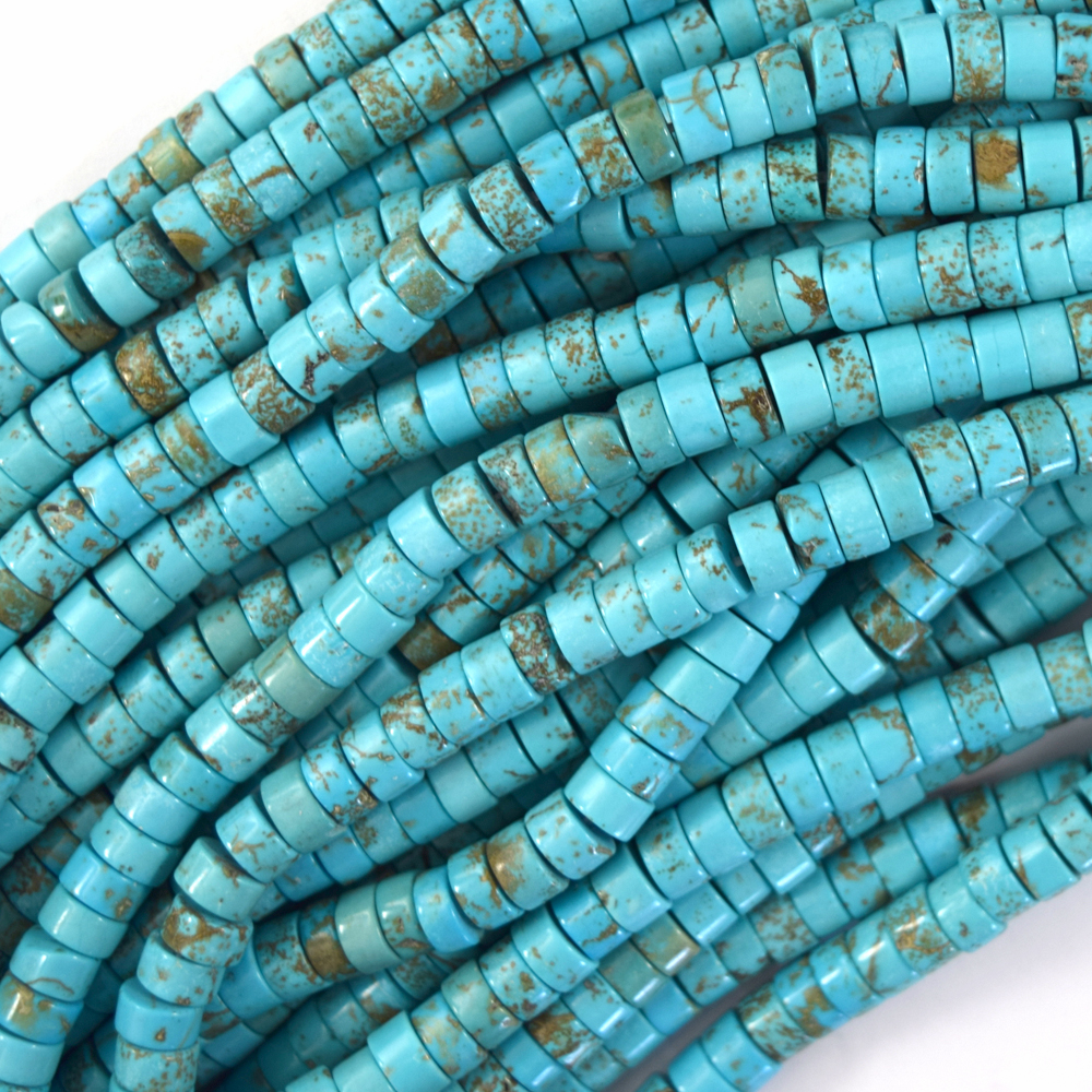 Cuentas de disco Heishi turquesa azul matriz marrón piedras preciosas 15,5" filamento 4 mm 6 mm 8 mm - Imagen 3 de 4