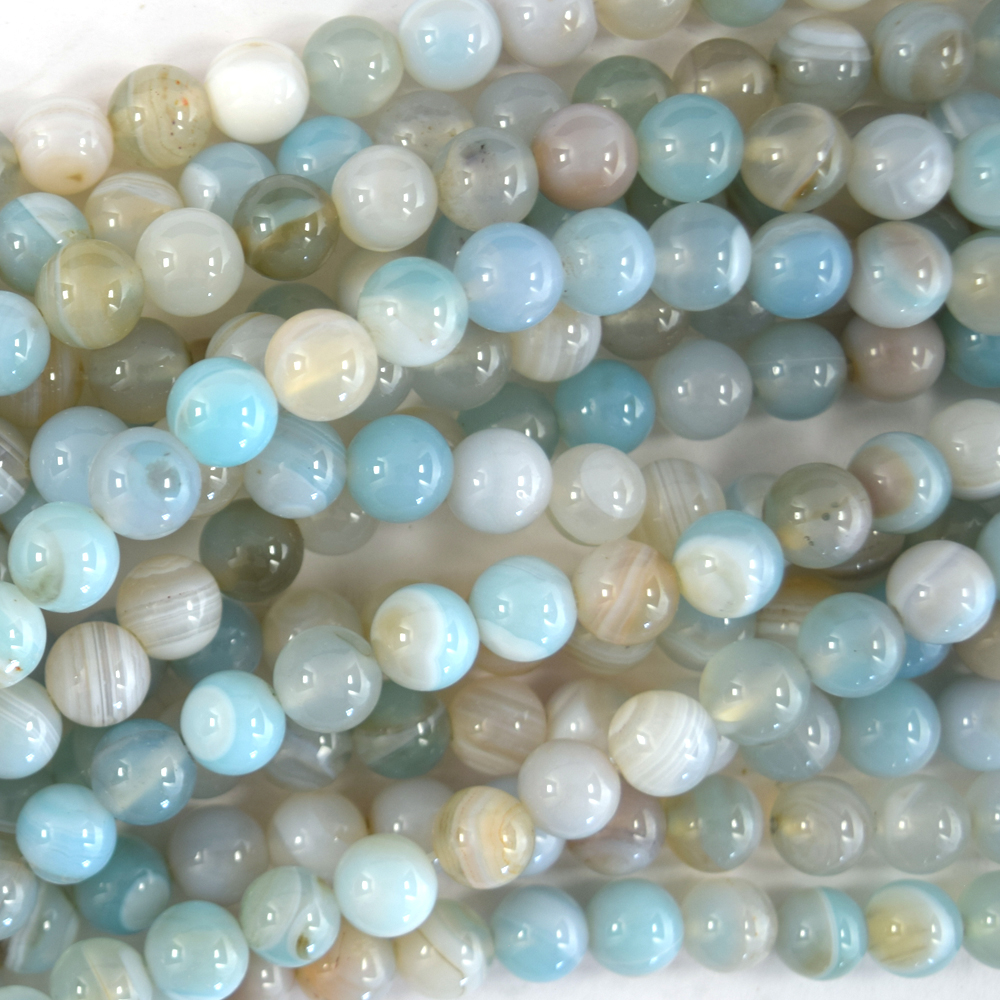 Gleeb Blue Sky Blue Stripe Agate Round Beads Gemstone 15