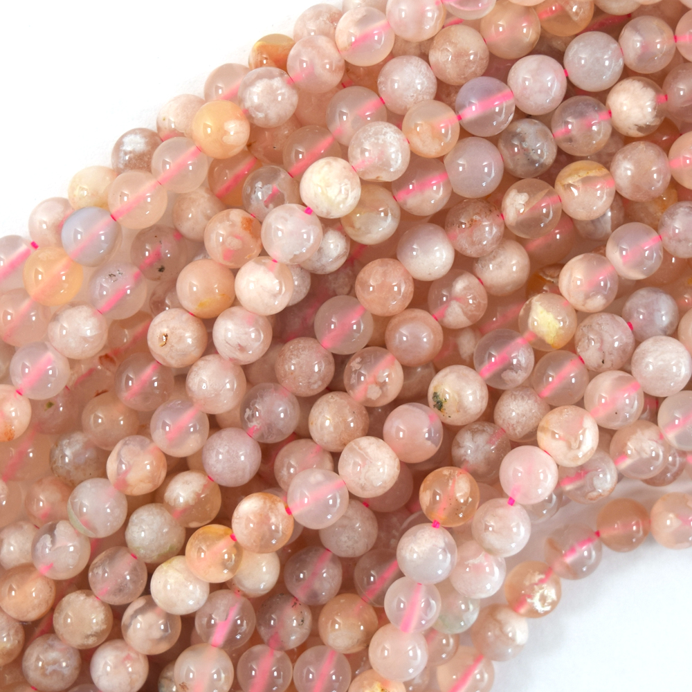 Natural Peach Cherry Blossom Sakura Agate Round Beads 15″ 6mm 8mm 10mm S1