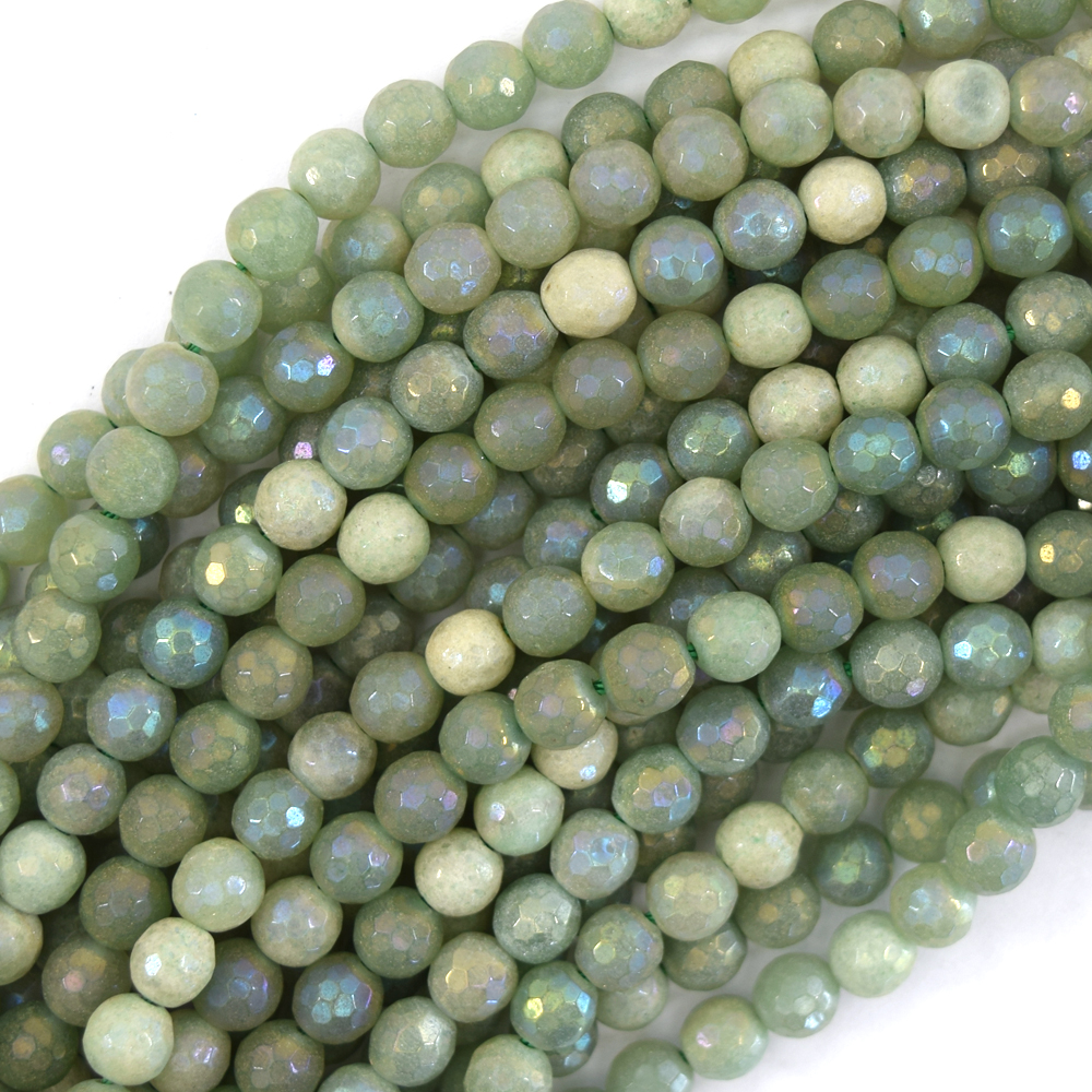 Mystic Titanium Faceted Green Aventurine Round Beads 15" Strand 6mm 8mm