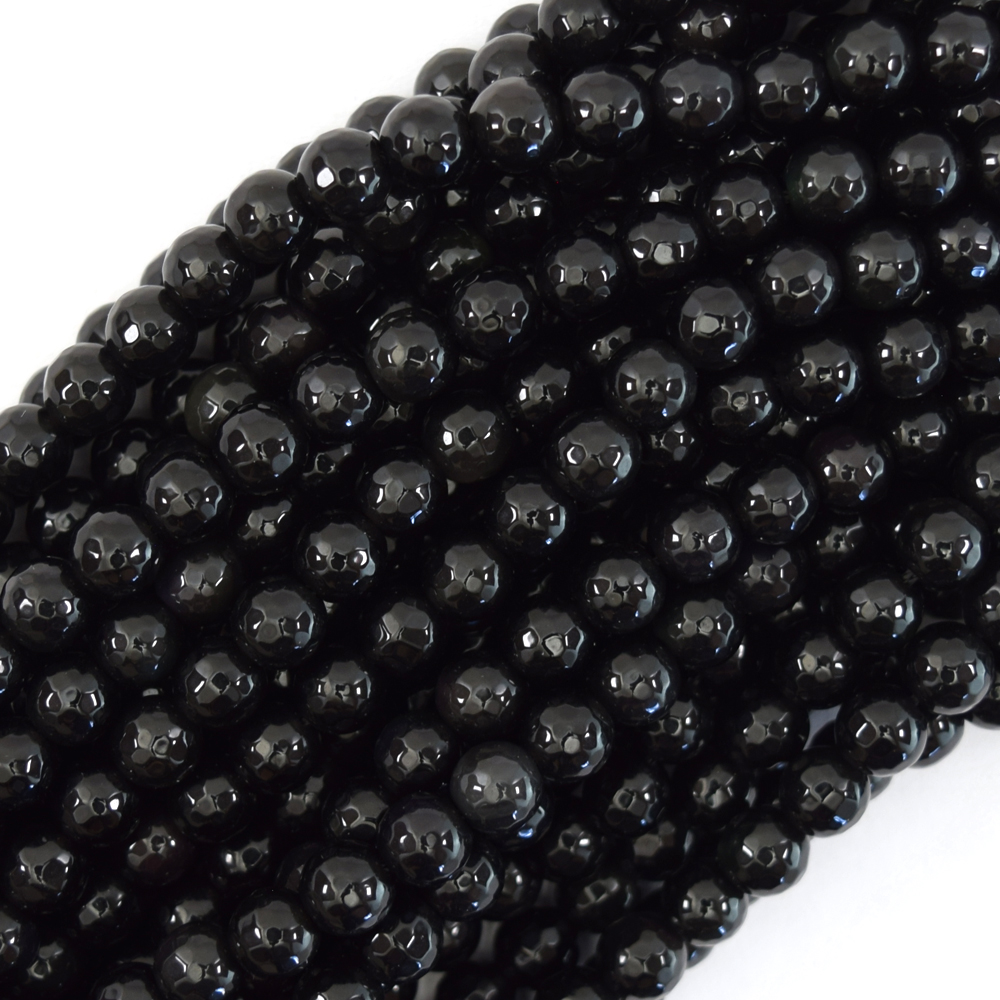 Natural Faceted Black Obsidian Round Beads 15″ Strand 3mm 4mm 6mm 8mm 10mm