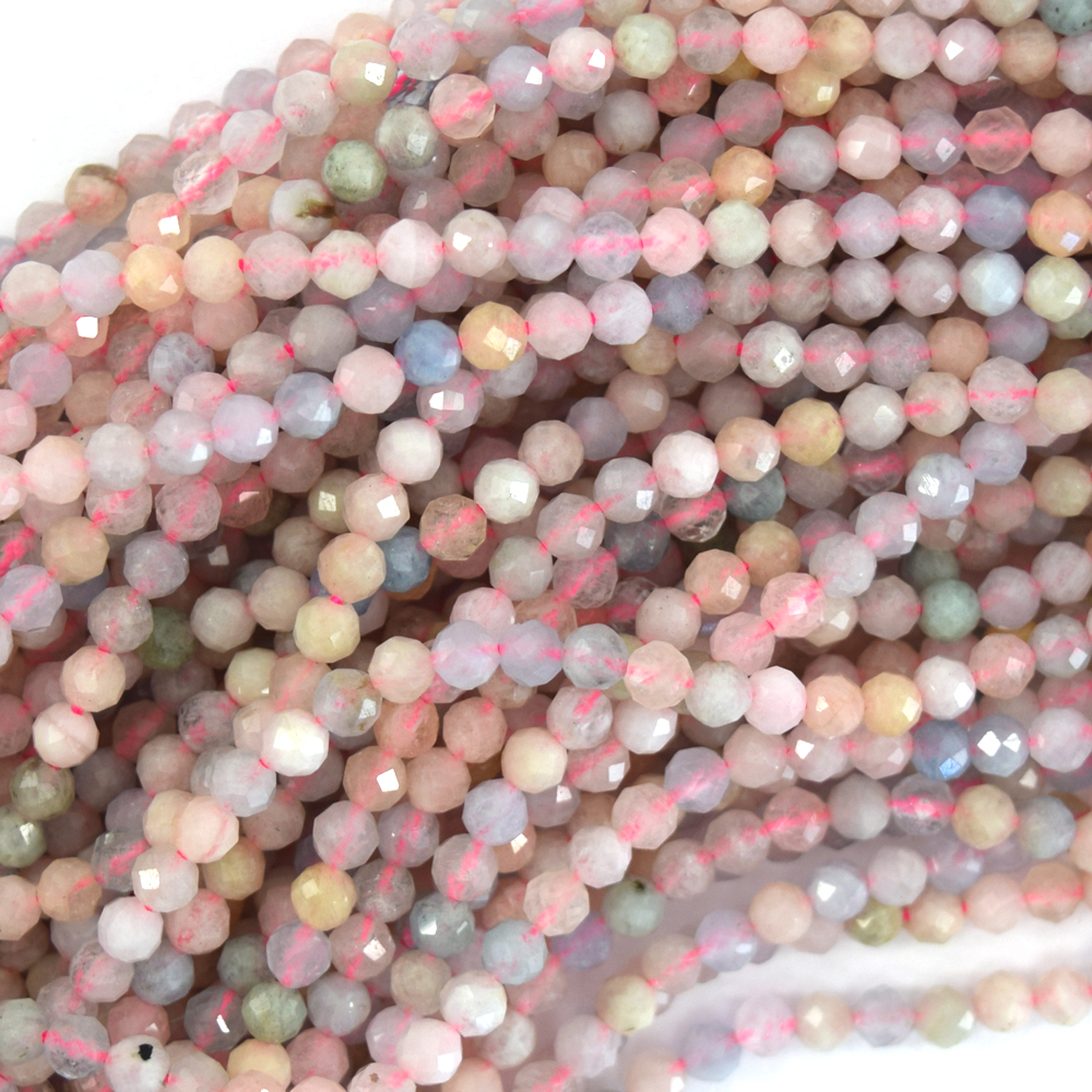 Natural Faceted Morganite Round Beads Gemstone 15.5″ Strand Beryl 3mm 4mm