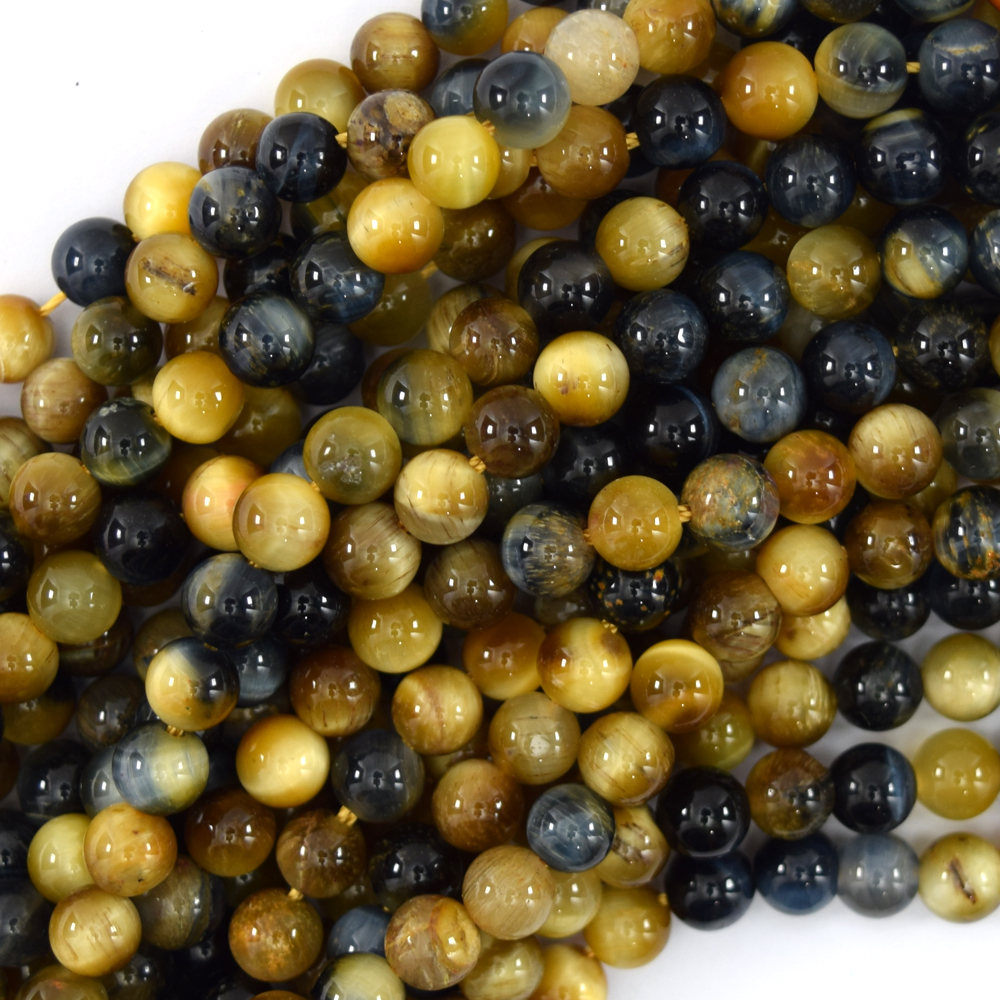 Gold Blue Tiger Eye Round Beads Gemstone 15.5″ Strand 4mm 6mm 8mm 10mm 12mm