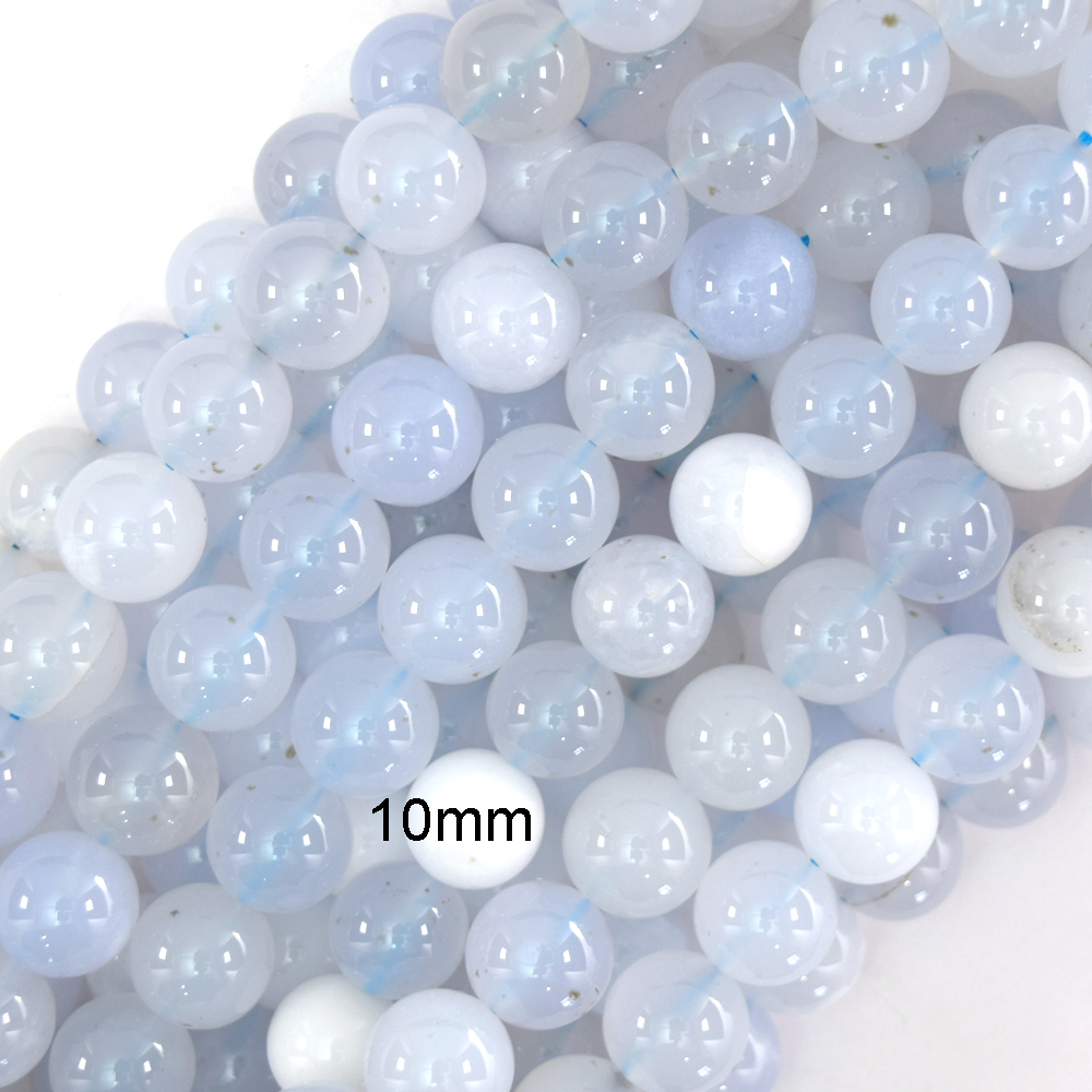 Natural Light Blue Chalcedony Round Beads Gemstone 15″ Strand 6mm 8mm 10mm