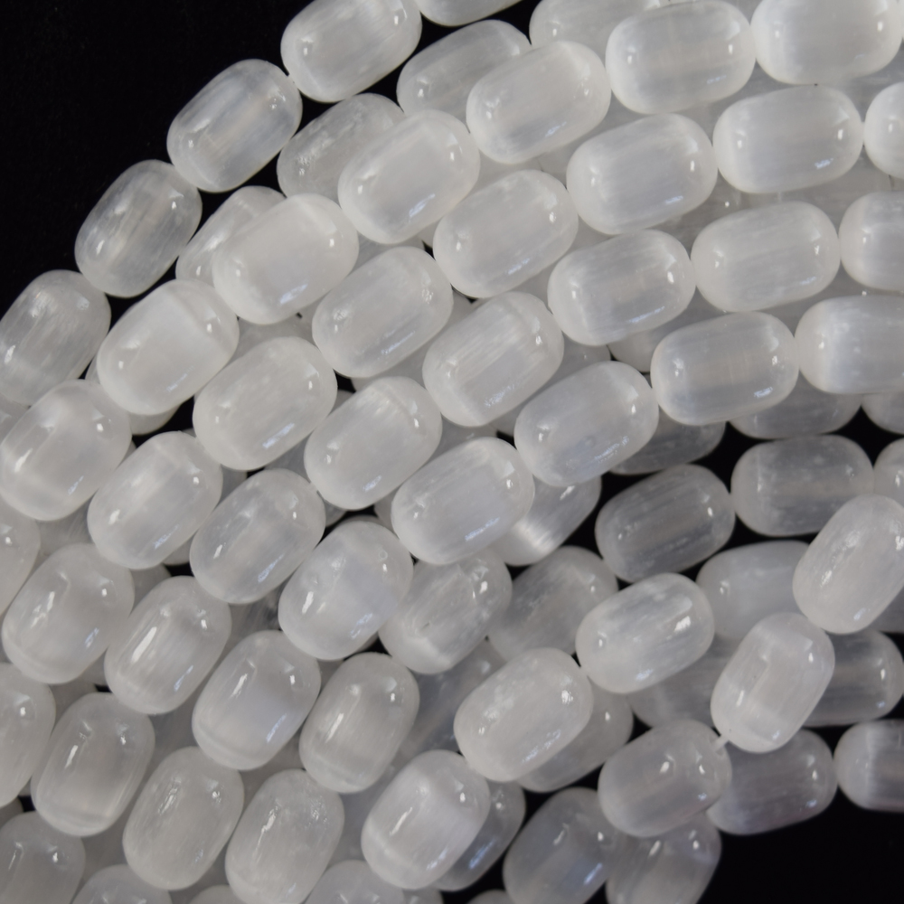 8x12mm Genuine Selenite Drum Barrel Beads Gemstone 15.5″ Strand