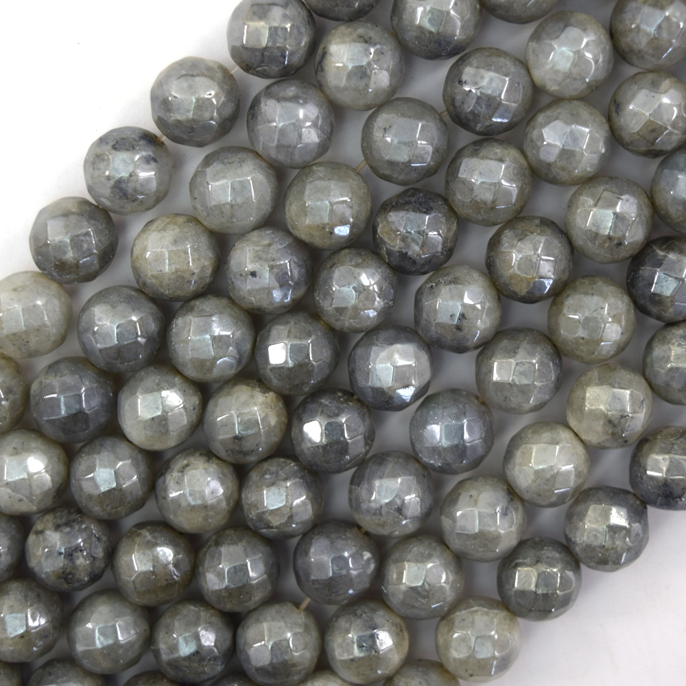 Cuentas redondas de labradorita gris facetado titanio místico 14,5" hilo 8 mm 10 mm - Imagen 2 de 3
