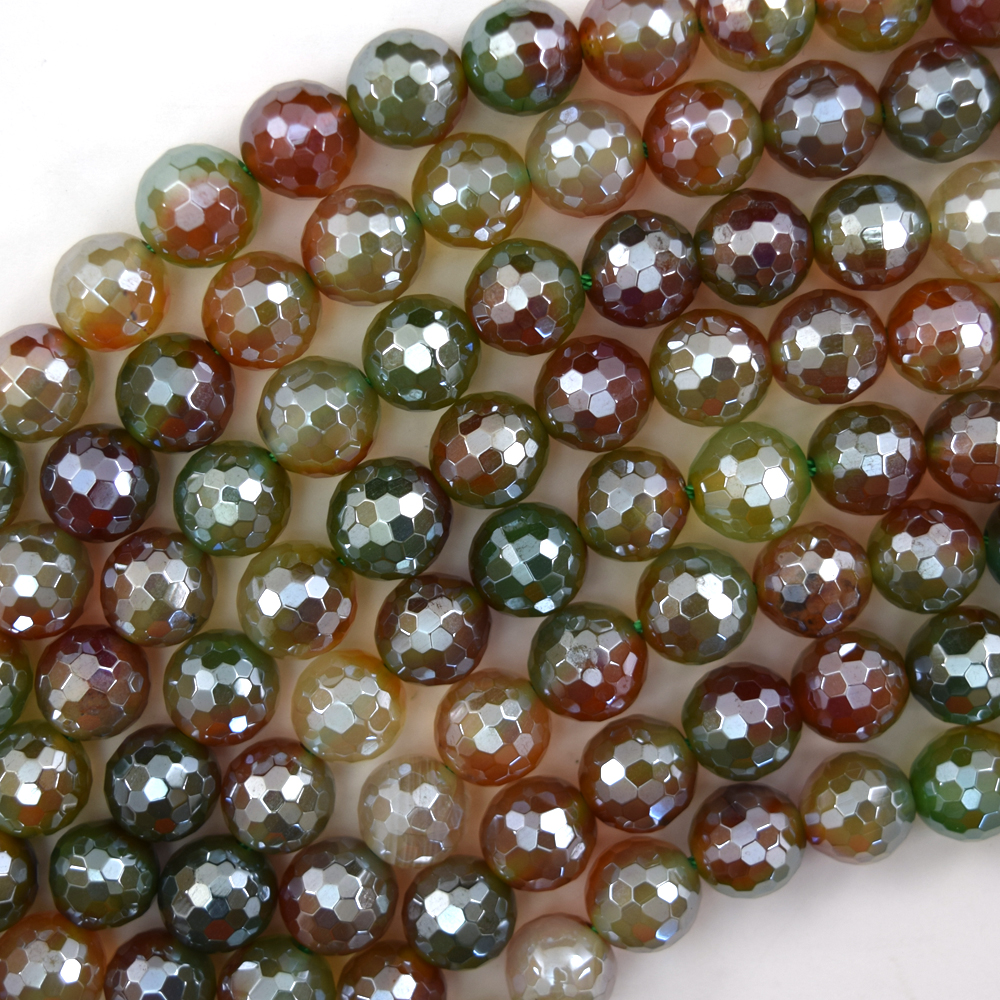 Mystic Titanium Faceted Red Green Agate Round Beads 15″ Strand 6mm 8mm 10mm
