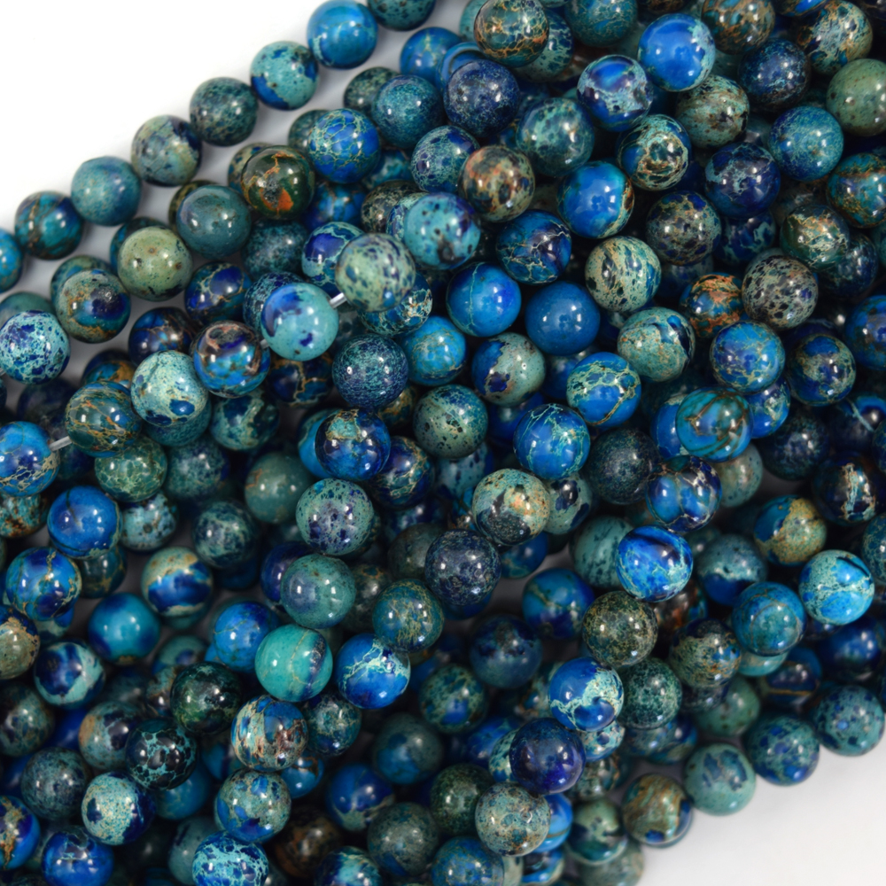 Cuentas redondas de jaspe sedimento marino azul oscuro 15" hilo 6 mm 8 mm 10 mm impresión - Imagen 3 de 4