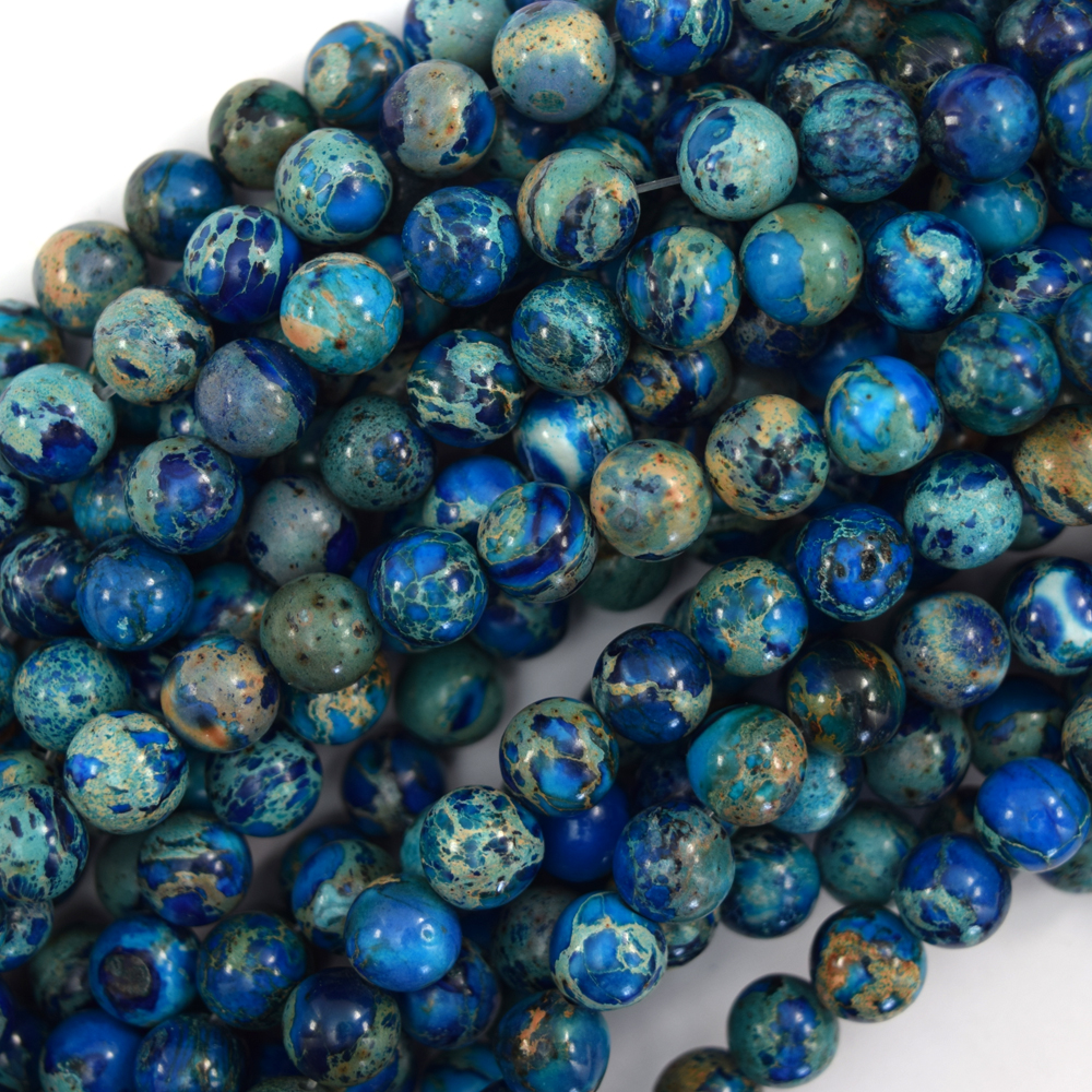 Cuentas redondas de jaspe sedimento marino azul oscuro 15" hilo 6 mm 8 mm 10 mm impresión - Imagen 4 de 4