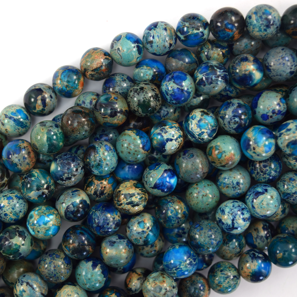 Cuentas redondas de jaspe sedimento marino azul oscuro 15" hilo 6 mm 8 mm 10 mm impresión - Imagen 2 de 4