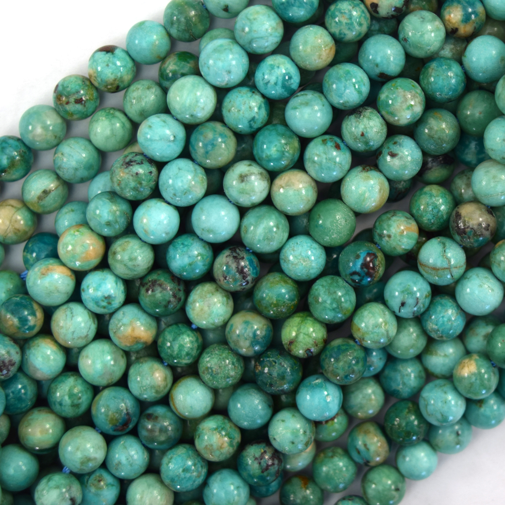 Cuentas redondas turquesa peruana azul natural verde piedra preciosa 15,5" hilo 6 mm 8 mm - Imagen 2 de 3