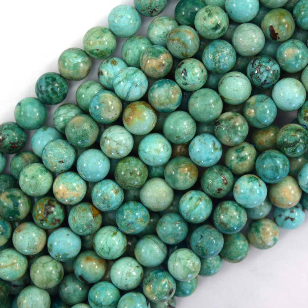 Cuentas redondas turquesa peruana azul natural verde piedra preciosa 15,5" hilo 6 mm 8 mm - Imagen 3 de 3