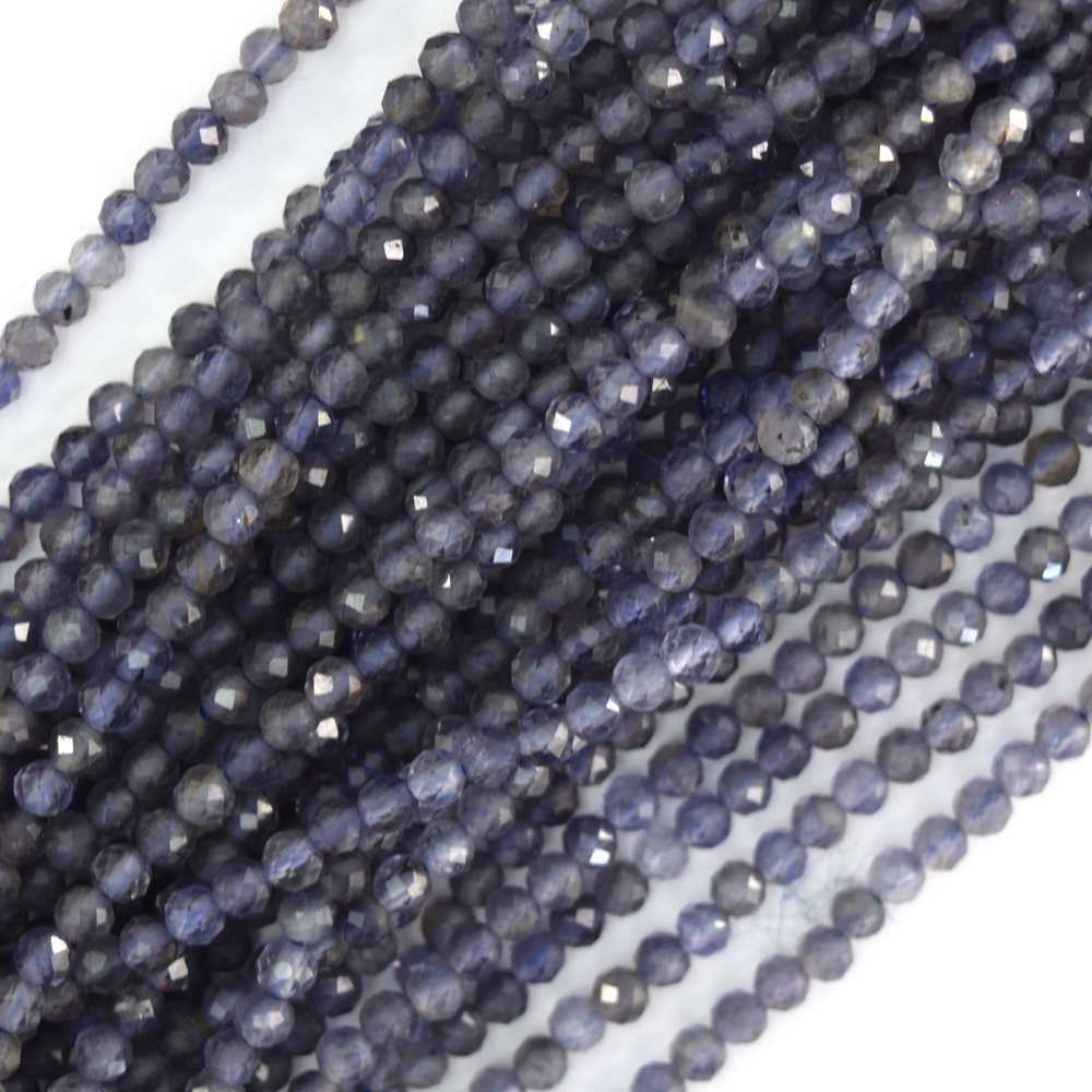 Natural Faceted Blue Iolite Round Beads Gemstone 15.5″ Strand 3mm 4mm