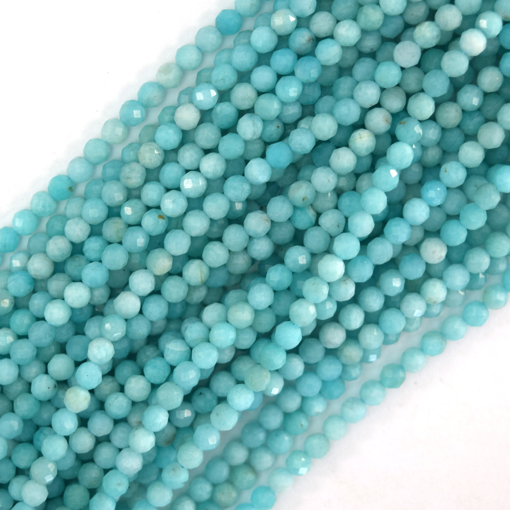 Natural Faceted African Green Amazonite Round Beads 15.5″ Strand 3mm 4mm
