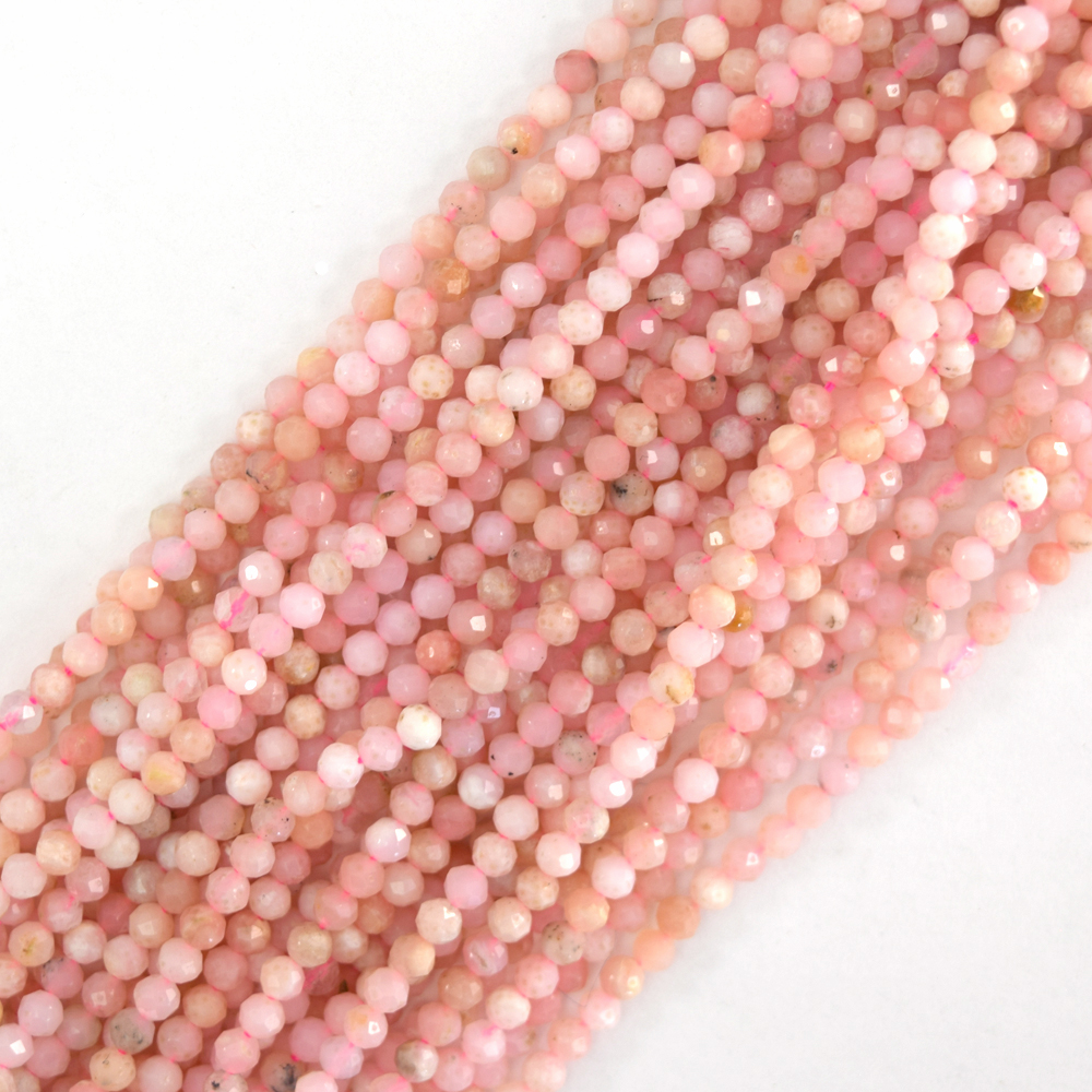 AA Natural Faceted Peruvian Pink Opal Round Beads 15.5" Strand 3mm 4mm