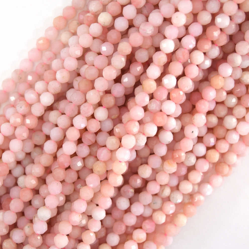 AA Natural Faceted Peruvian Pink Opal Round Beads 15.5" Strand 3mm 4mm