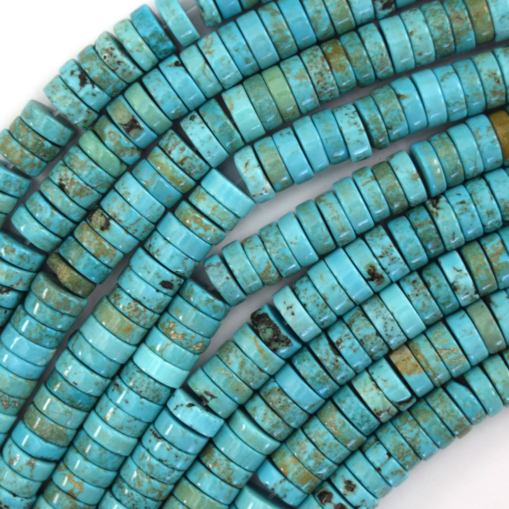 Cuentas de disco Heishi turquesa azul matriz marrón piedras preciosas 15,5" filamento 4 mm 6 mm 8 mm - Imagen 4 de 4