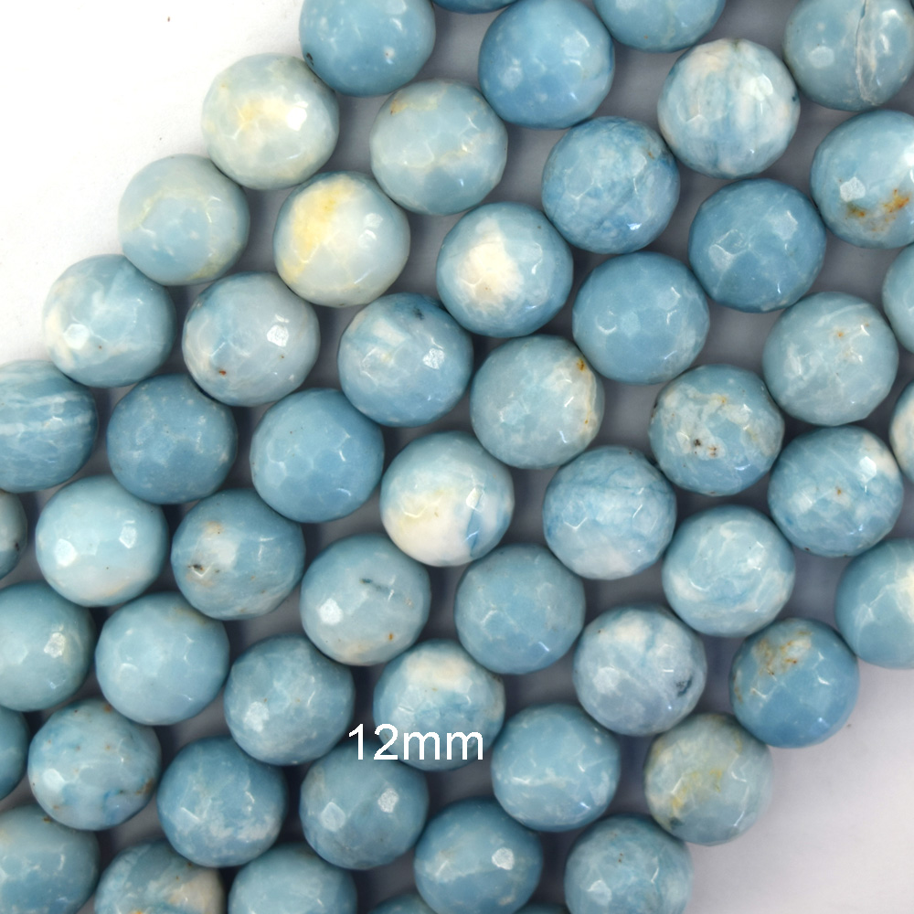 Faceted Blue Larimar Quartz Round Beads 15″ Strand 6mm 8mm 10mm 12mm