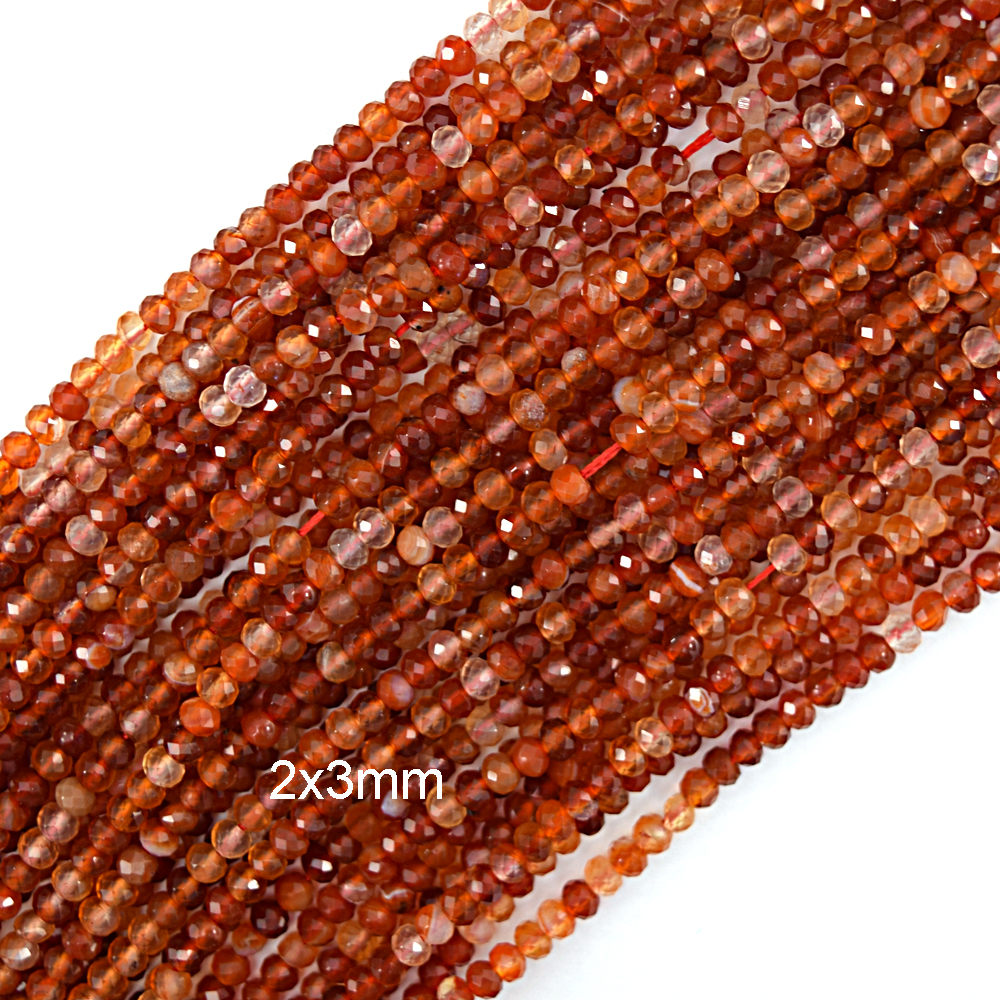 Faceted Red Orange Carnelian Rondelle Button Beads 15″ Strand 2x3mm 3x4mm