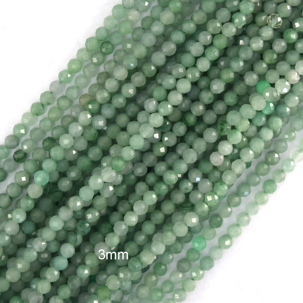Cuentas redondas naturales micro facetadas de jadeíta verde Birmania 15,5" hilo 3 mm 4 mm - Imagen 2 de 3