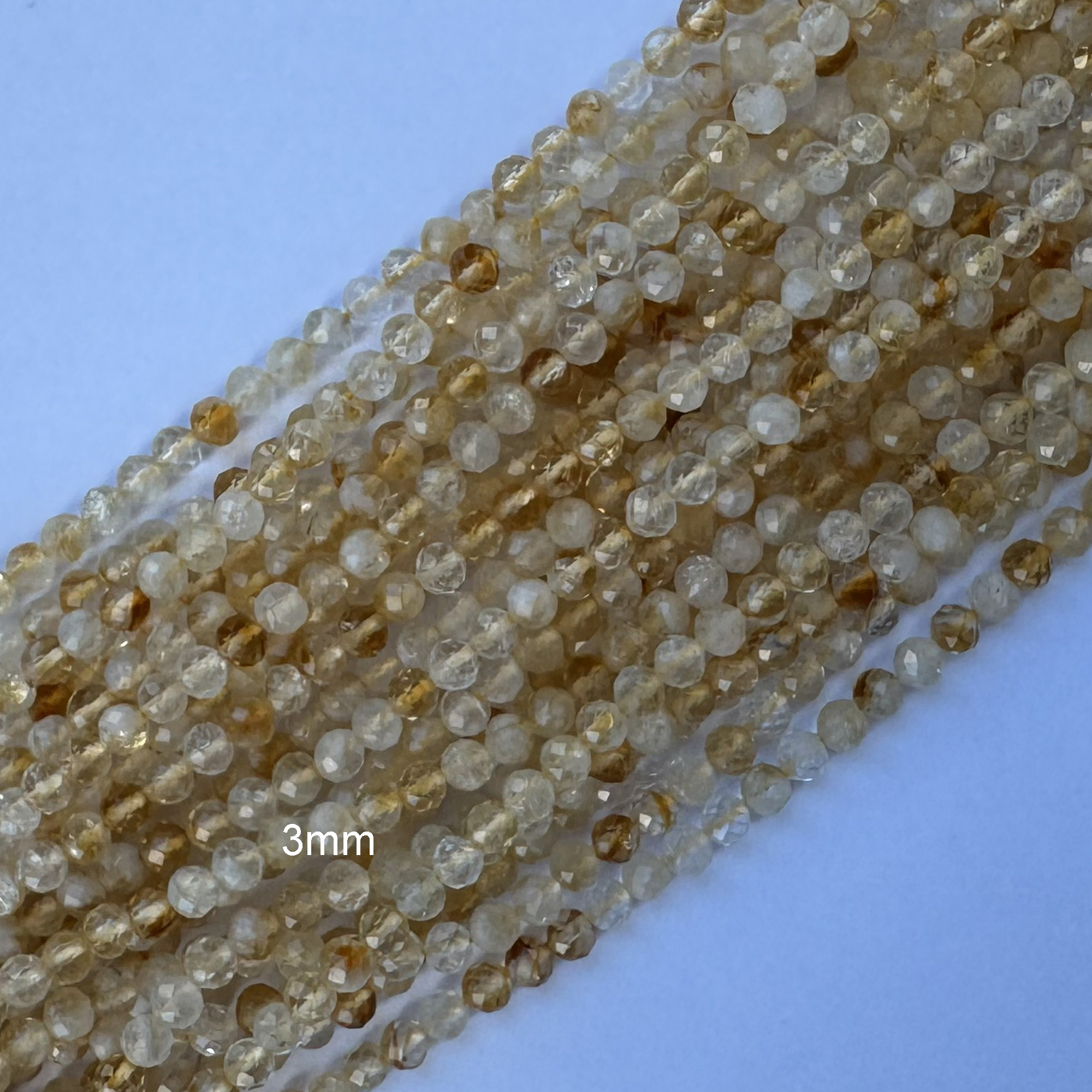 Natural Micro Faceted Yellow Citrine Round Beads Gemstone 15.5″ Strand 3mm 4mm