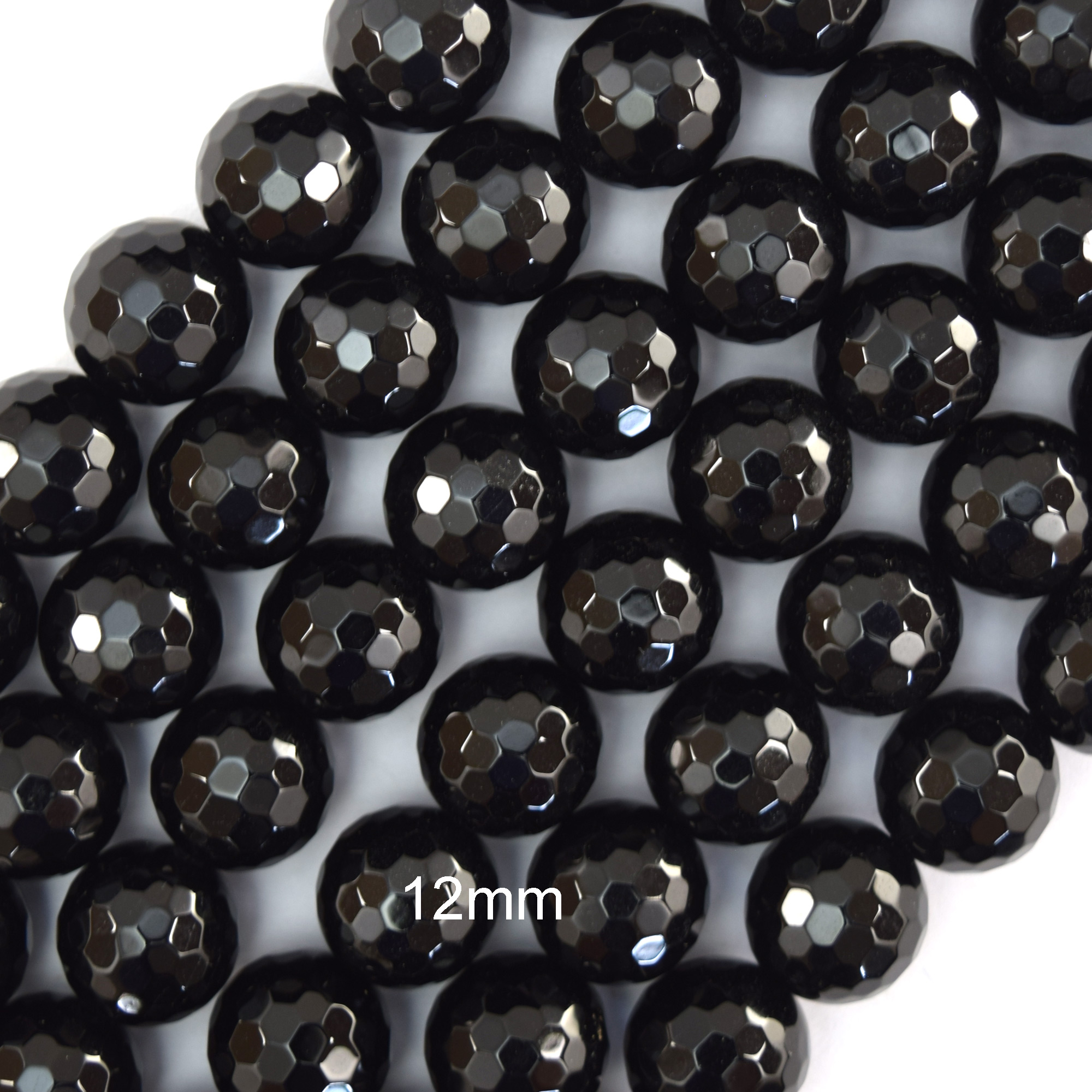 Faceted Black Onyx Round Beads Gemstone 15″ Strand 2mm 3mm 4mm 6mm 8mm 10mm 12mm