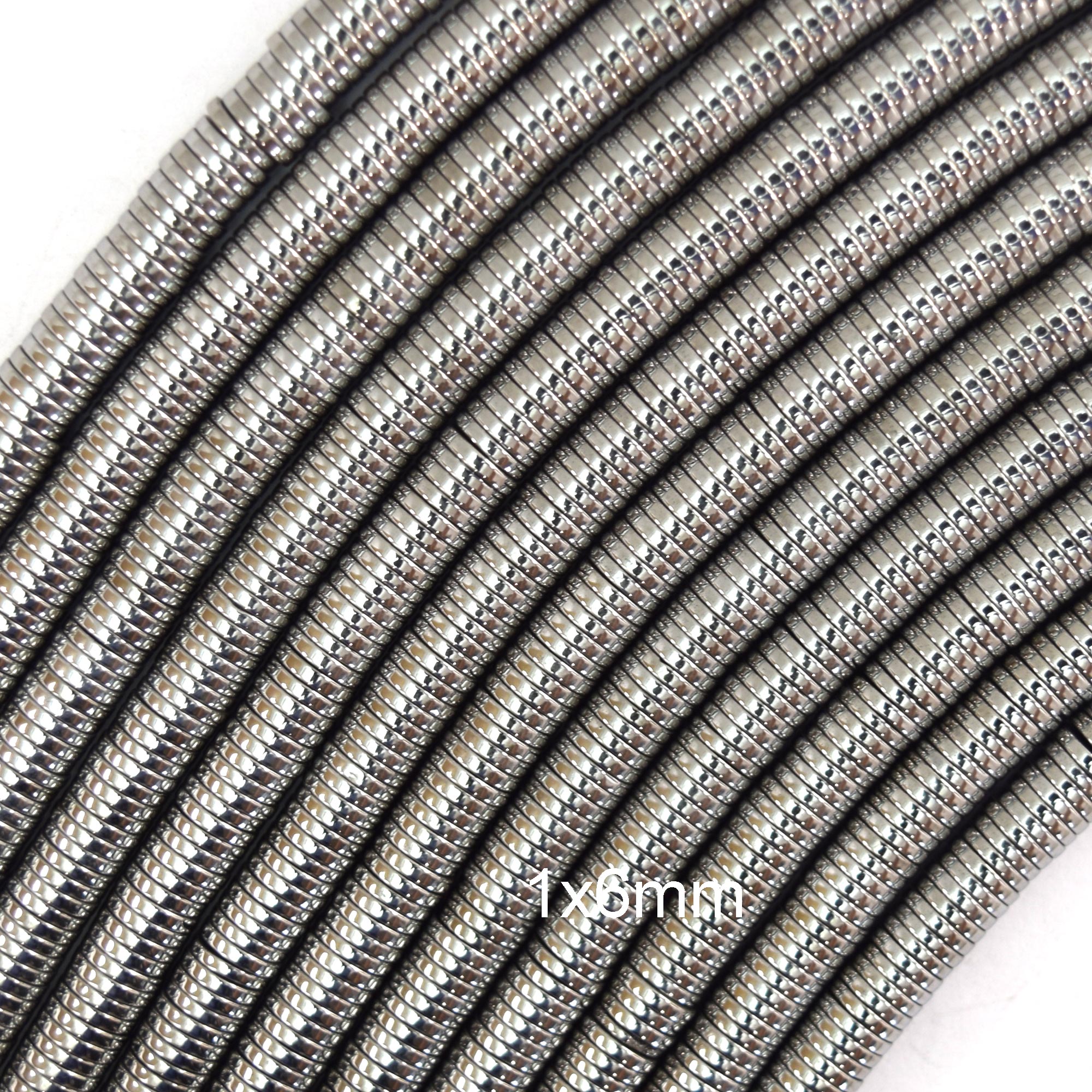 1mm Thick Silver Hematite Heishi Disc Slice Beads 15.5″ Strand 1x4mm 1x6mm 1x8mm