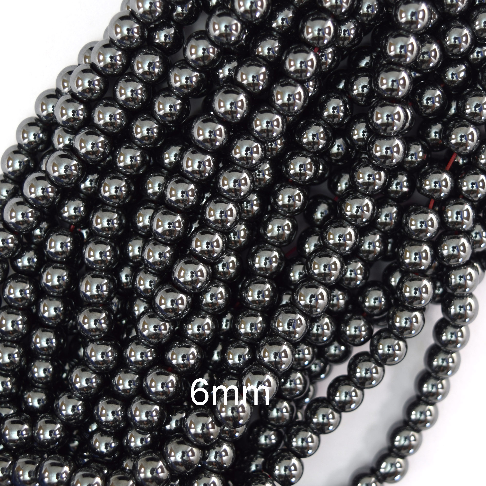 2.5mm Large Hole Natural Black Hematite Round Beads 15.5″ Strand 6mm 8mm 10mm