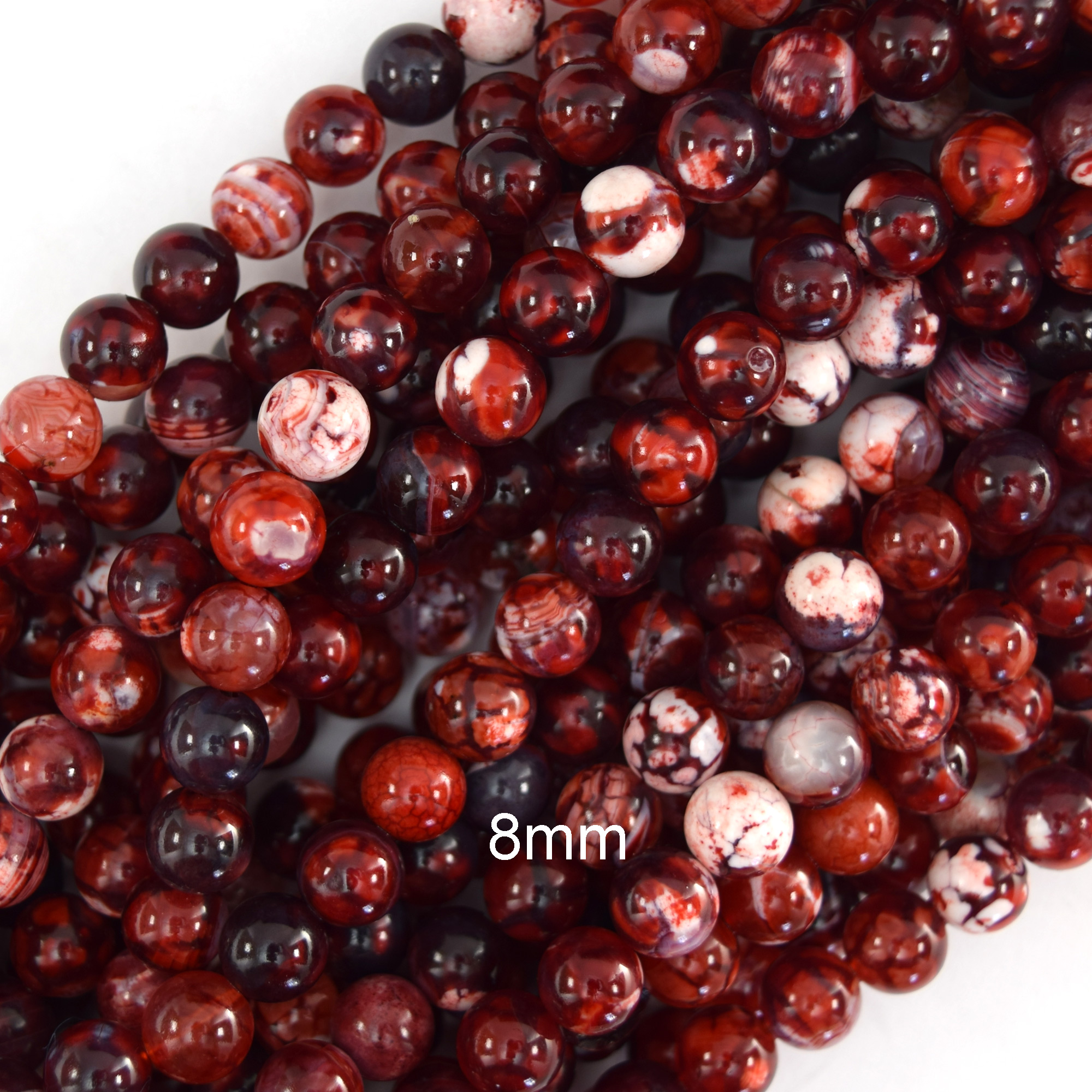 Red Fire Agate Round Beads Gemstone 15″ Strand 6mm 8mm 10mm
