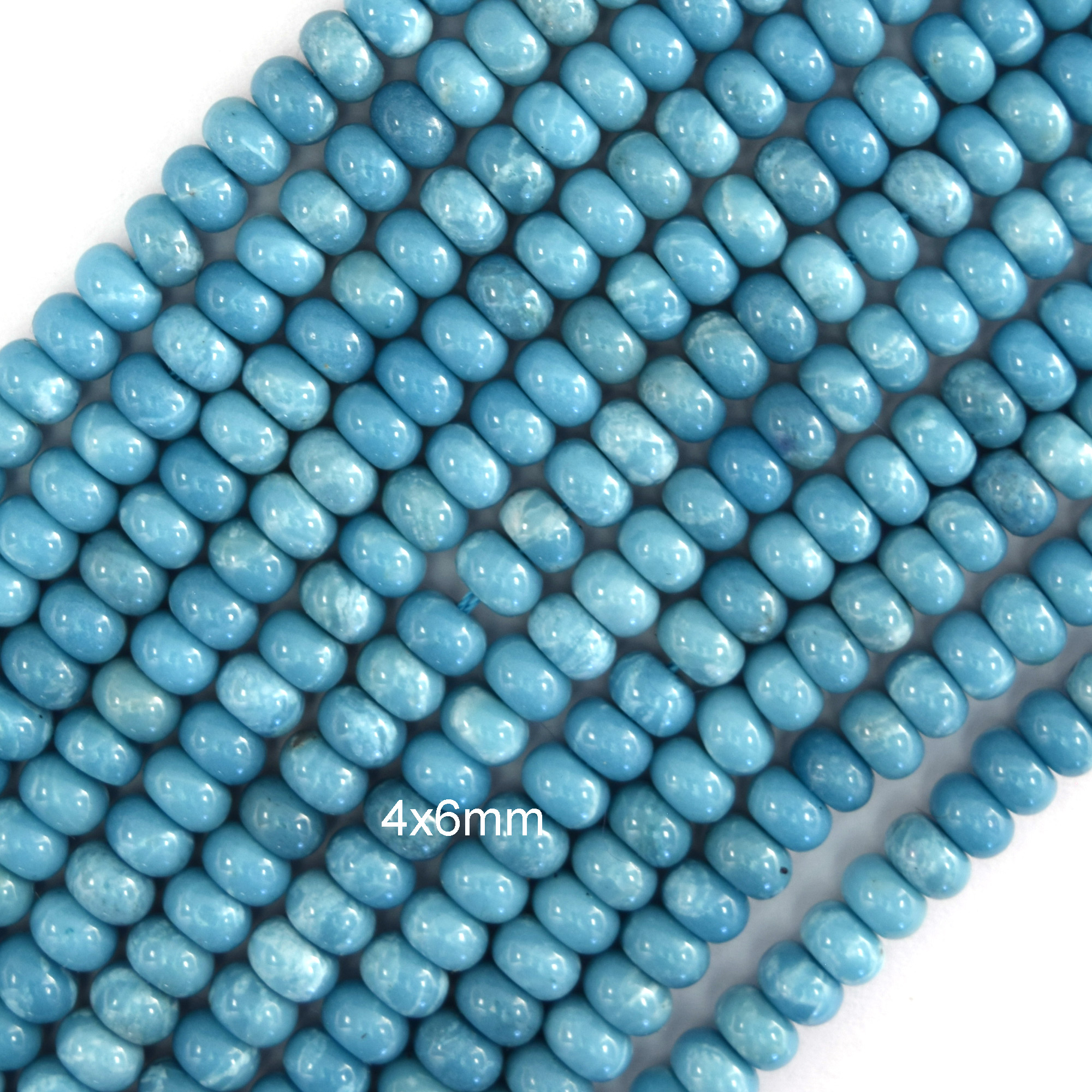 Blue Larimar Quartz Rondelle Button Beads Gemstone 15″ Strand 4mm 6mm 8mm 10mm