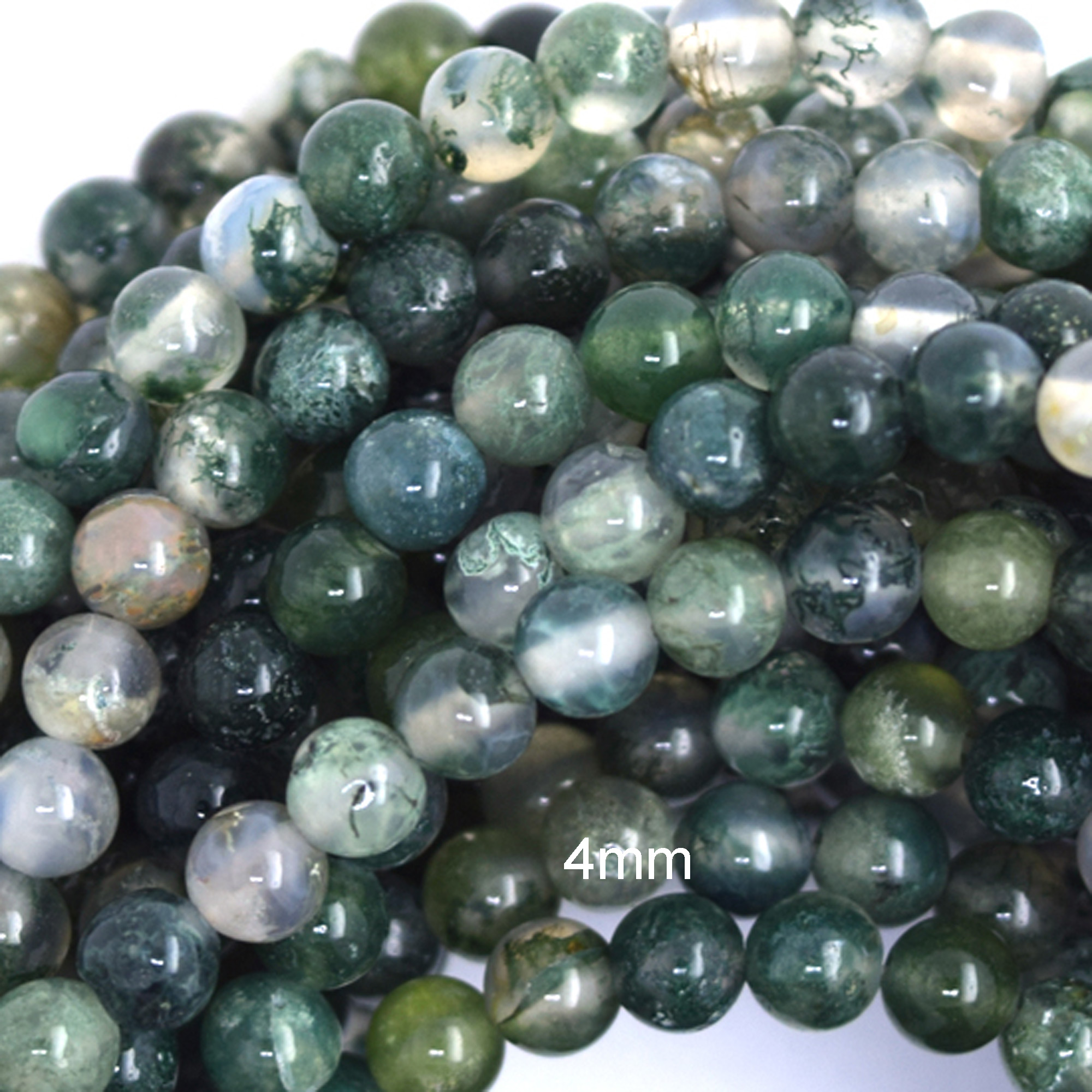 Natural Green Moss Agate Round Beads Gemstone 15″ Strand 4mm 6mm 8mm 10mm 12mm