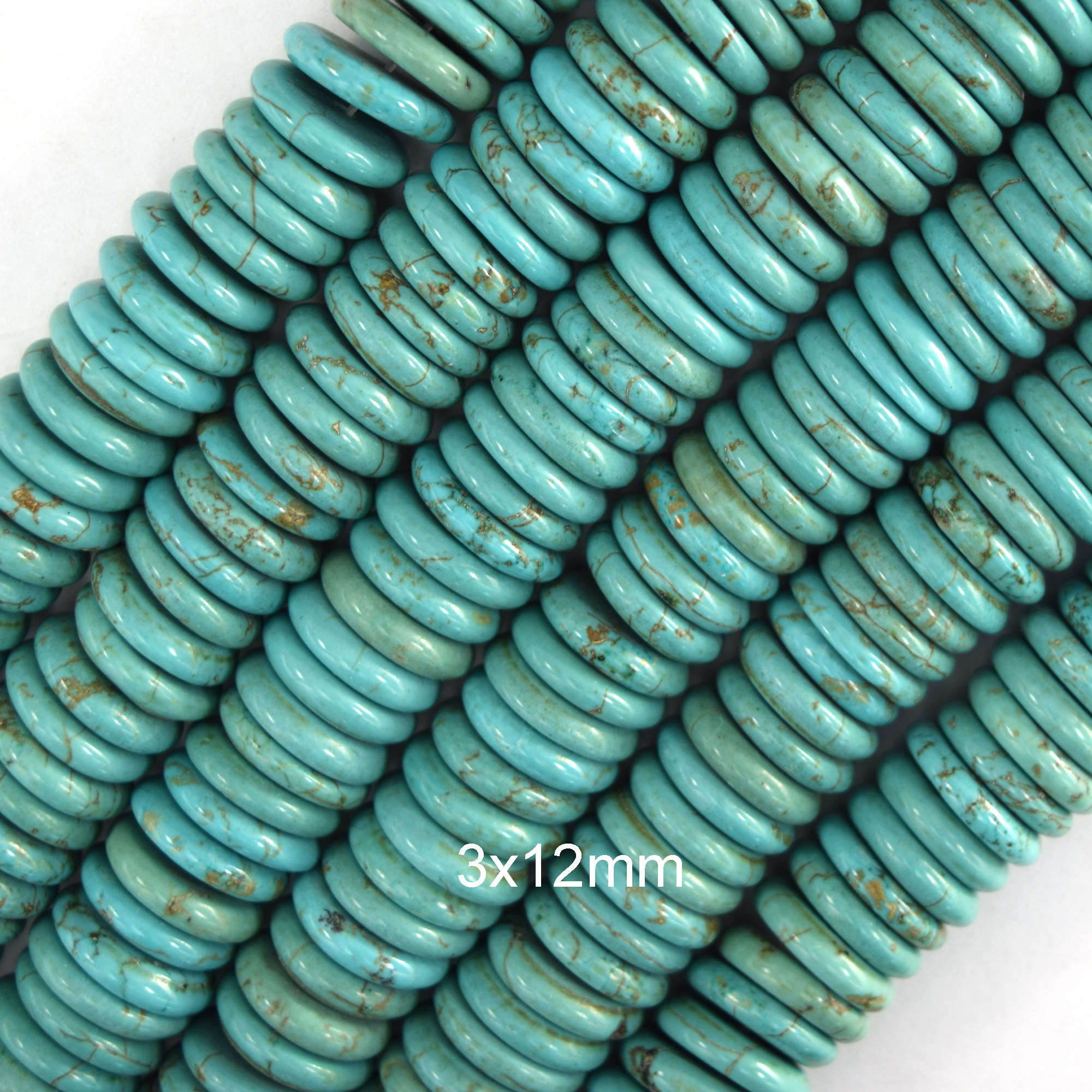 Greenish Blue Turquoise Rondelle Button Beads 15″ Strand 6mm 8mm 10mm 12mm