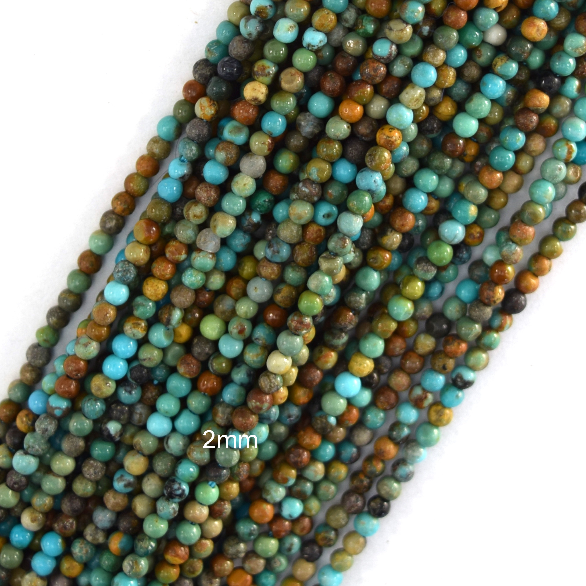 Natural Genuine Brown Green Blue Turquoise Round Beads 15.5″ Strand 2mm 3mm