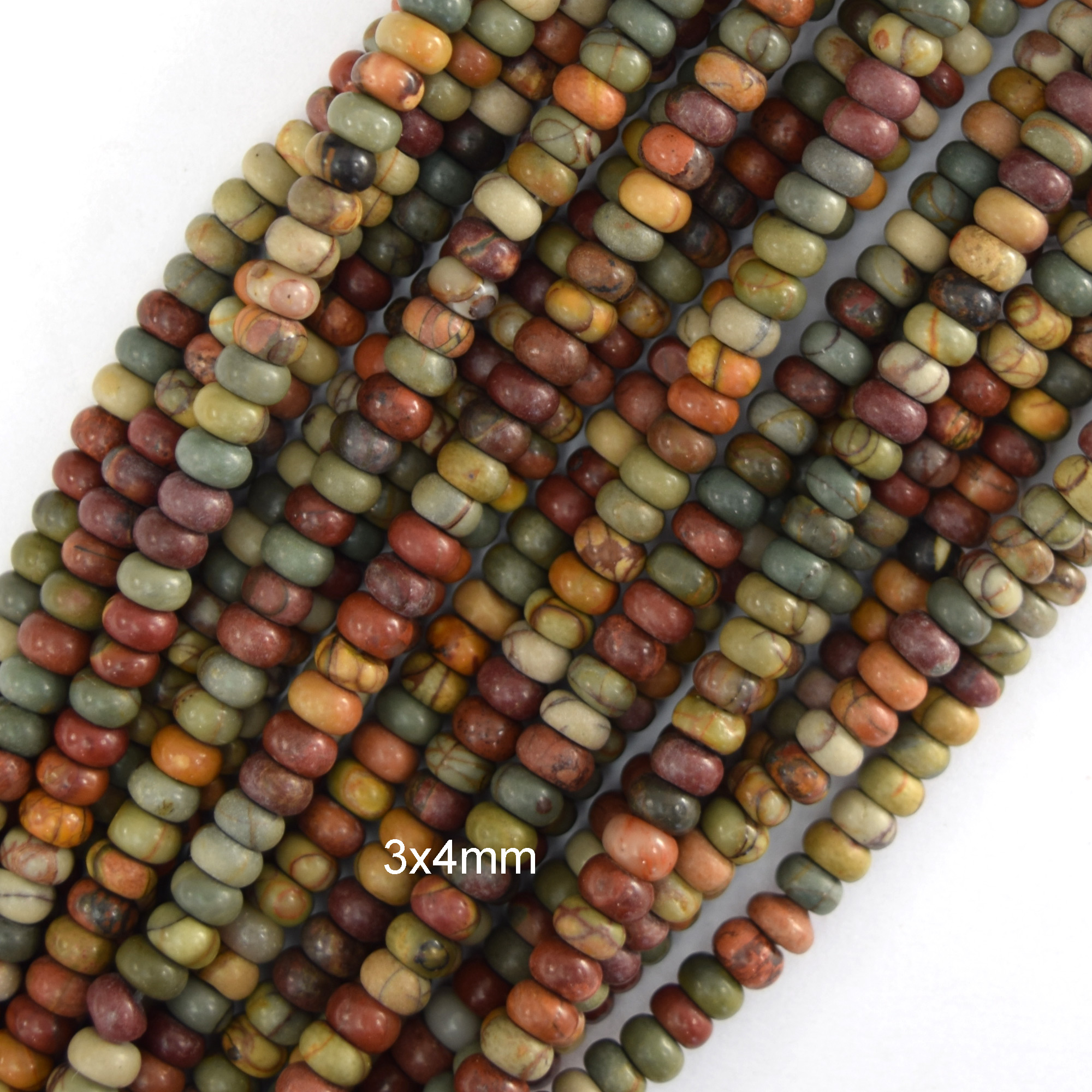 Natural Red Creek Picasso Jasper Rondelle Button Beads 15.5″ Strand 4mm 6mm 8mm