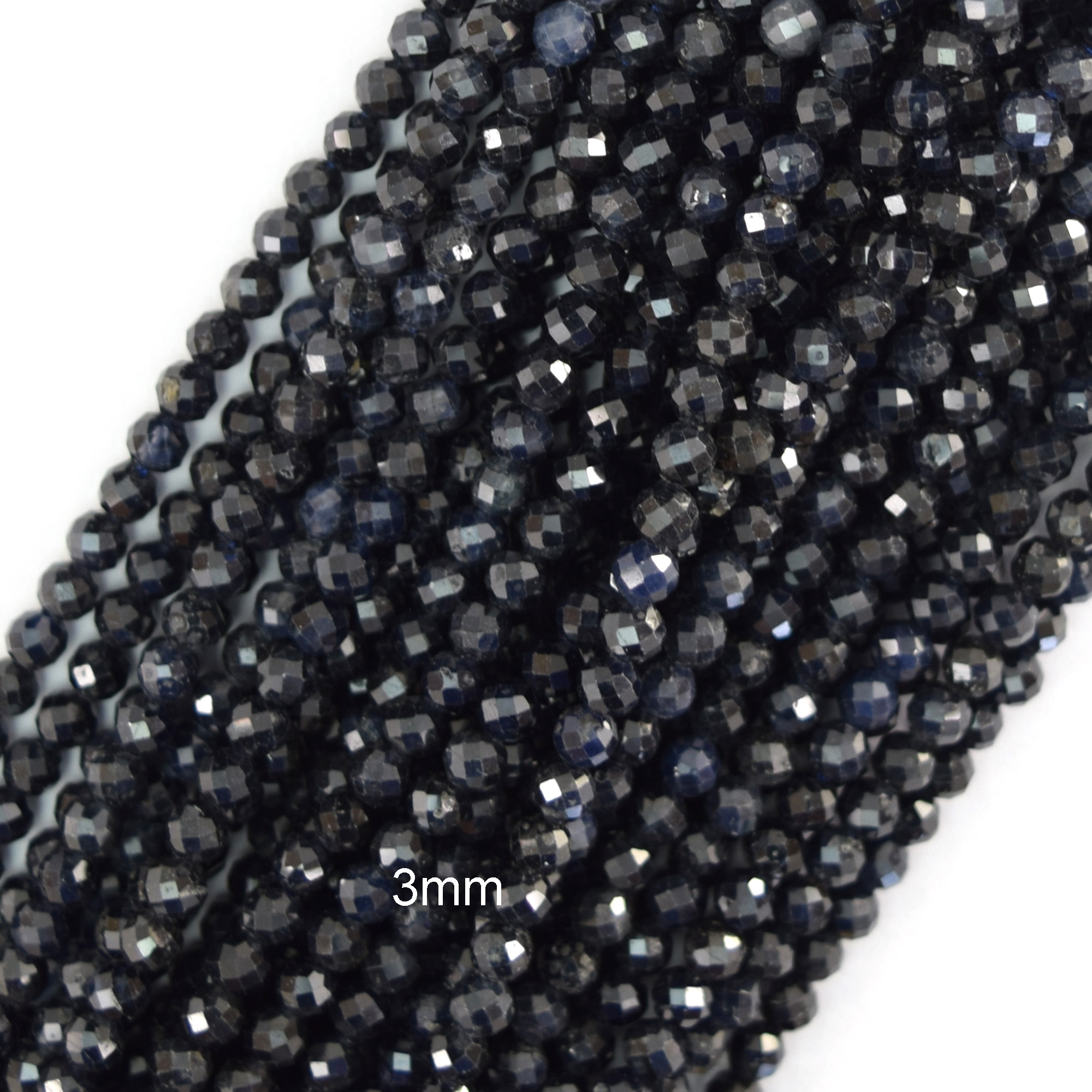 Natural Genuine Faceted Blue Sapphire Round Beads Gemstone 15.5″ Strand 3mm 4mm
