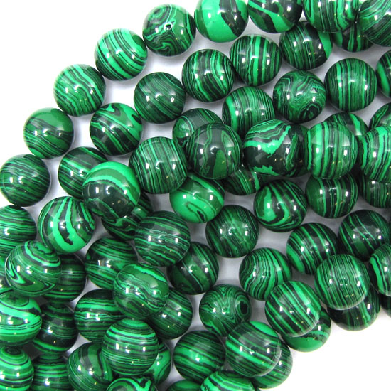 Synthetic Green Malachite Round Beads 15.5" Strand 10mm 12mm