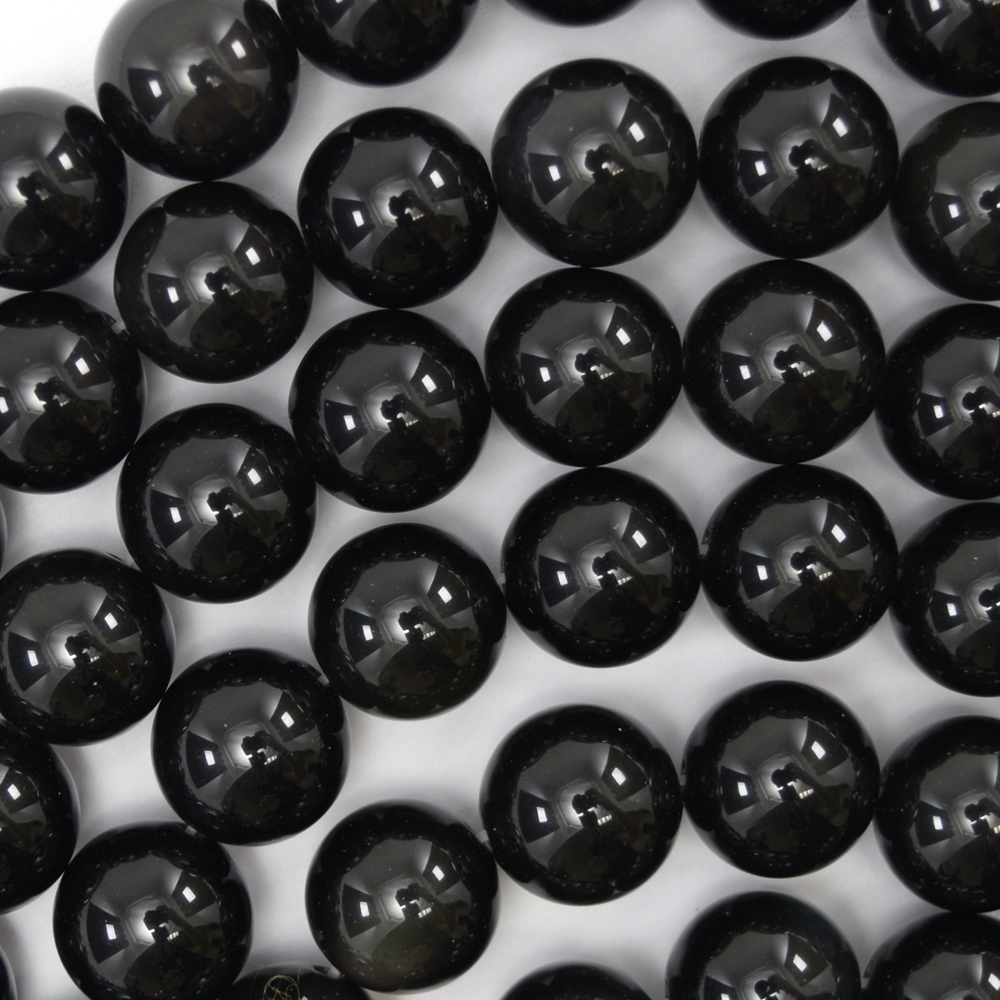 Black Obsidian Round Beads Gemstone 15