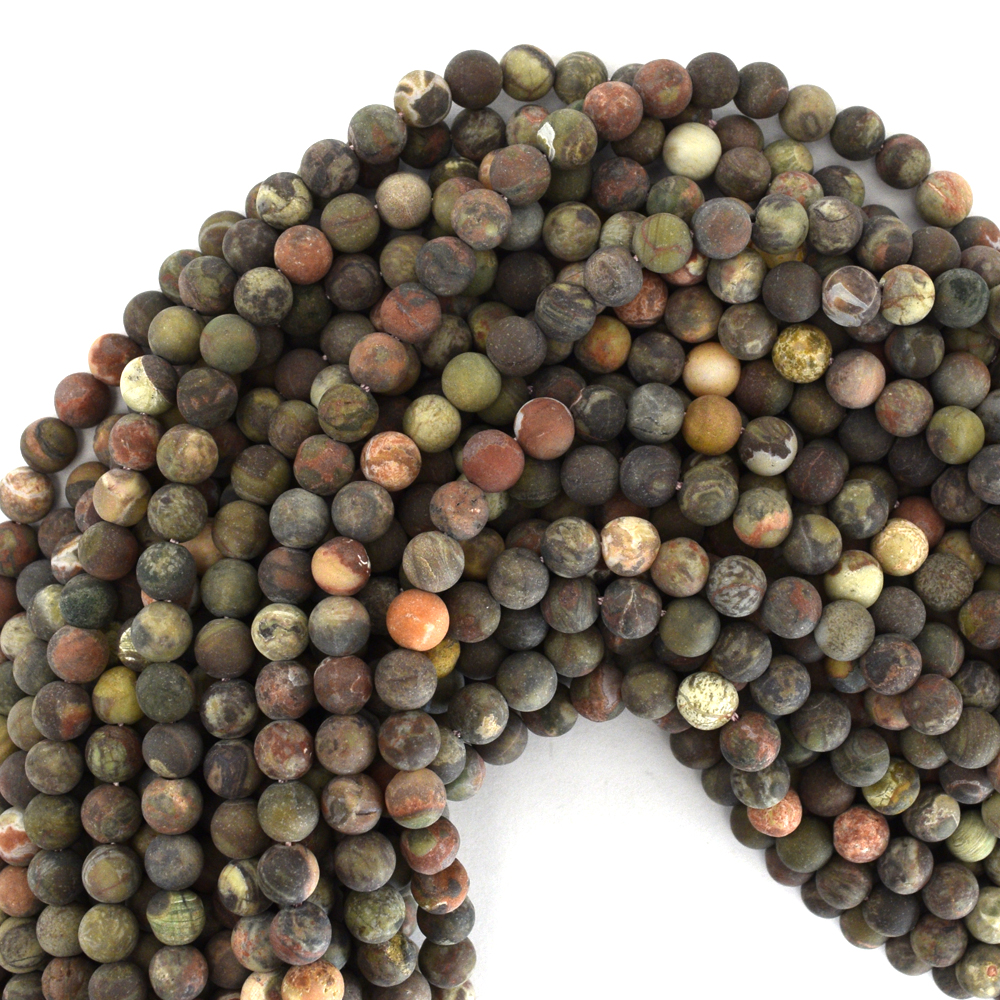 Natural Matte Australian Flower Agate Round Beads 15.5″ Strand 6mm 8mm 10mm 12mm