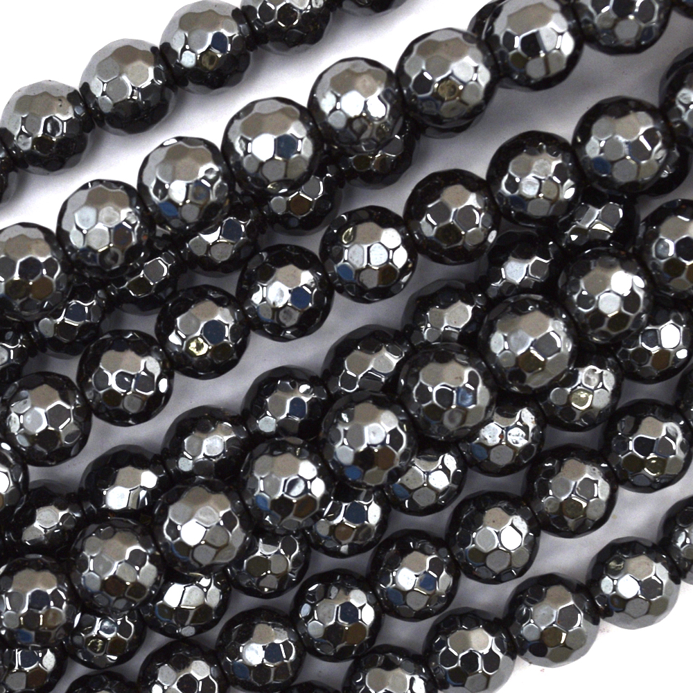 Faceted Hematite Round Beads 15.5