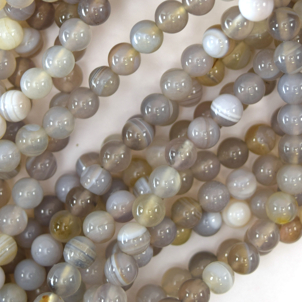 Natural Gray Stripe Agate Round Beads Gemstone 15″ Strand 6mm 8mm 10mm 12mm