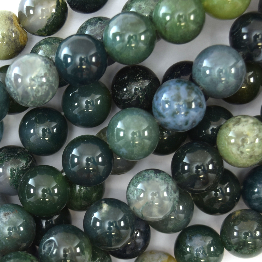 Green Moss Agate Round Beads Gemstone 15" Strand 4mm 6mm 8mm 10mm 12mm