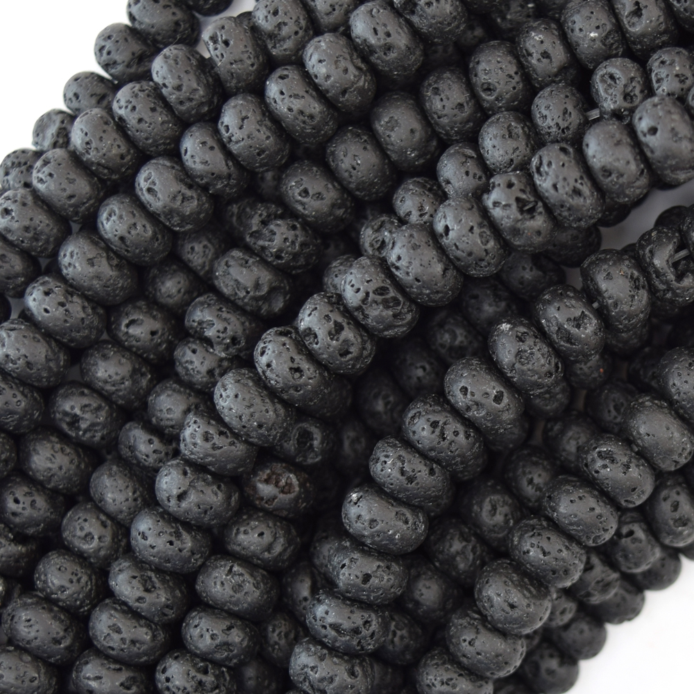Cuentas de botón rondelle volcán negro piedras preciosas 15" hilo 6 mm 8 mm - Imagen 2 de 2